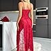 Women Lingerie Sexy Lace Babydoll Chemise Open Front Sleepwear Long Sheer Nightgowns Lace Up Camisole Nightwear Dress Red