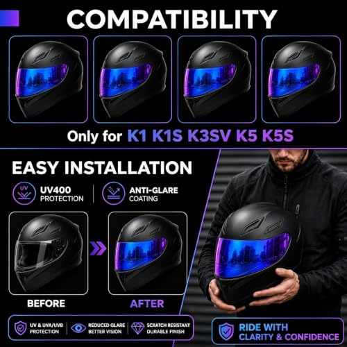 Image of PSLER Shatterproof Helmet Visor for K1 K1S K3SV K5 K5S,Rainbow | Impact-Resistant ,UV400 Protection, Motorcycle Tinted Face Shield for K1 K1S K3SV K5 K5S ,Visor Replacement