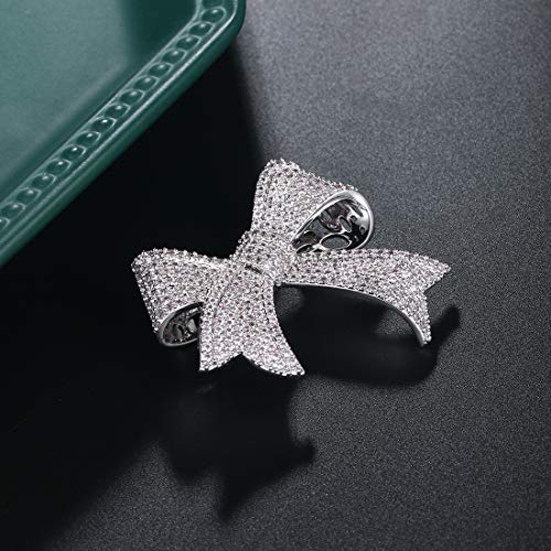 Weimanjewelry Real Gold Plated Cubic Zirconia Cz Ribbon Bridal Bowknot Bow Brooch Pins For Women (White Gold) #TOP4