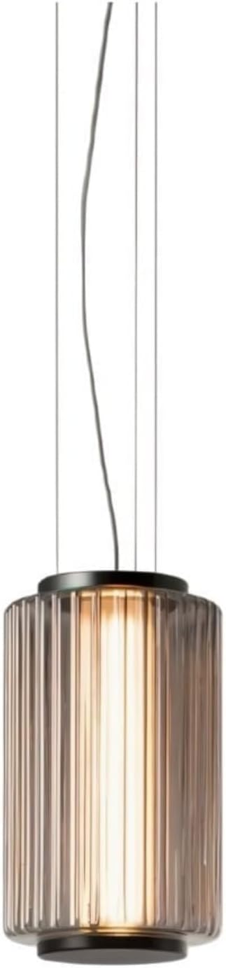 RUIBO Modern Smoke Gray Glass Pendant Lights,with Dimming and Remote Control,Nordic Cylinder Long Led Hanging for Light Living Dining Room Stairwell Decor(Vertical 1 Head -12.6")