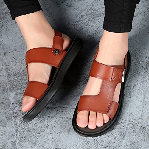 Men's Sandals Genuine Leather Breathable Beach Shoes Leather Men Sandals Slides Jeans Boots Business(42)4