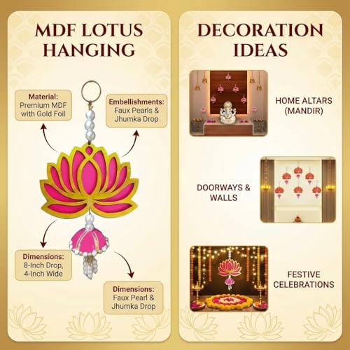 Image of Bindian Lotus Hanging Decoration Items, Diwali Toran, Lotus Decoration Items for Home Decor, Pooja, Temple, Mandir, Ganesh Festival, Ganesh Chaturthi Chauth Wedding, Festival, Wall Decor 6 Pcs