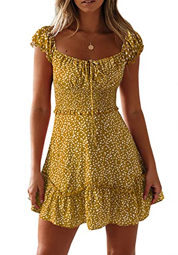 Image of YOBECHO Womens Summer Sexy Sweetheart Collar Printed Ruffle Mini Dress