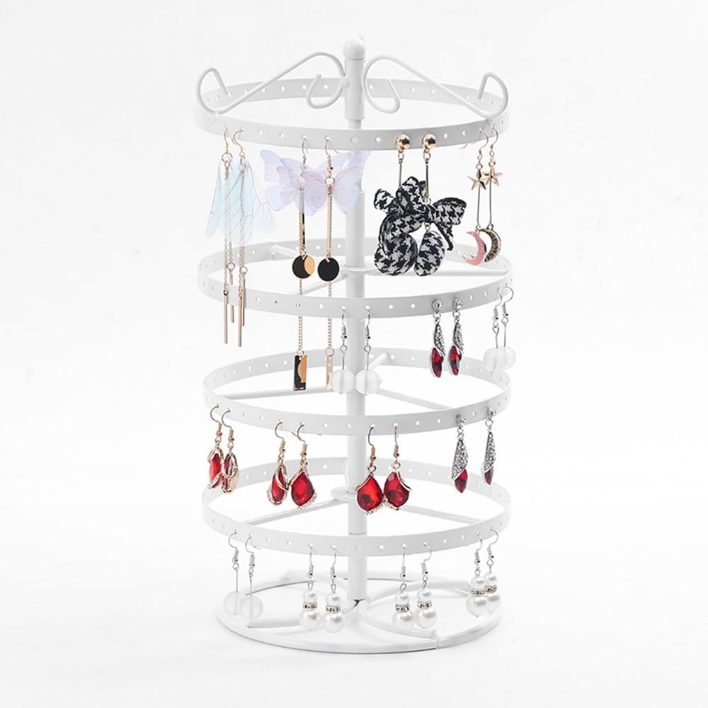 CJHFR472SG Jewelry Organizer Stands Metal Rotating Jewelry Organizer Stand for Earrings Necklaces Space-Saving Desktop Jewelry Display Stand(White)