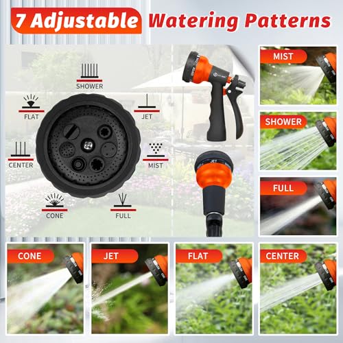 Image of AUTOMAN-Garden-Hose-Nozzle, 2 Pack ABS Water Spray Nozzle with Heavy Duty 7 Adjustable Watering Patterns,Slip Resistant for Watering Plants,Lawn& Garden,Washing Cars,Cleaning, Orange