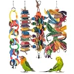 4 PCS Bird Chew Toys, Multicolored Bagel Cascade Bird Parrot Toy Biting Paper Cardboard Olympic Rings Conures Toys for Amazon Cockatiels Cockatoos Macaws and Similar Sized Pet Birds