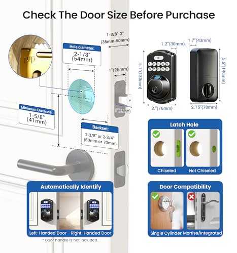 Veise KS02A Fingerprint Keyless Entry Door Lock, Auto Lock, Electronic Keypad Deadbolt for Front Door, Biometric, Anti-Peeping Password, Easy Install, Matte Black by Veise - Image 8