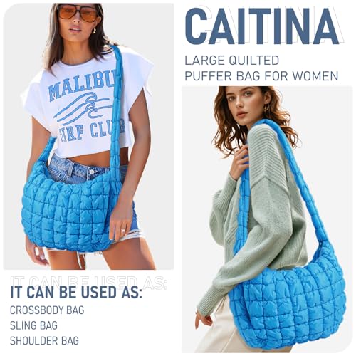 Image of Puffer Bag for Women,Large Lightweight Quilted Tote Bag for Women Puffy Hobo Crossbody Handbags with Padding,Zip Pockets