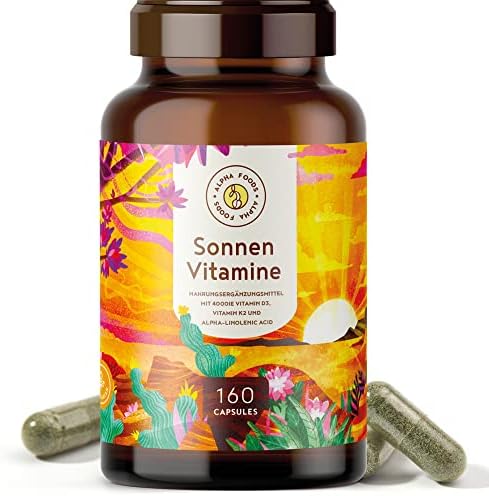 Vitamin D3 + K2 - hochdosiert 4.000 IE - 160 Kapseln - vitaMK-7, 99,99% All-Trans und pflanzliche Omega 3 Fettsäuren aus Leinsamen und Algen - SONNENVITAMINE