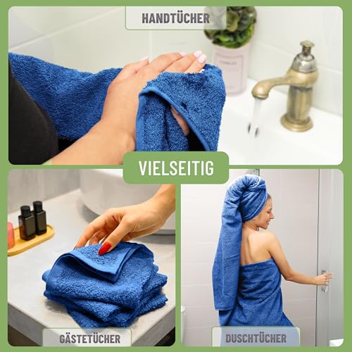 NatureMark 8 TLG. FROTTIER Handtuch-Set mit verschiedenen Größen 4X Gästetücher, 2X Handtücher, 2X Duschtücher | Farbe: Royal Blau | 100% Baumwolle