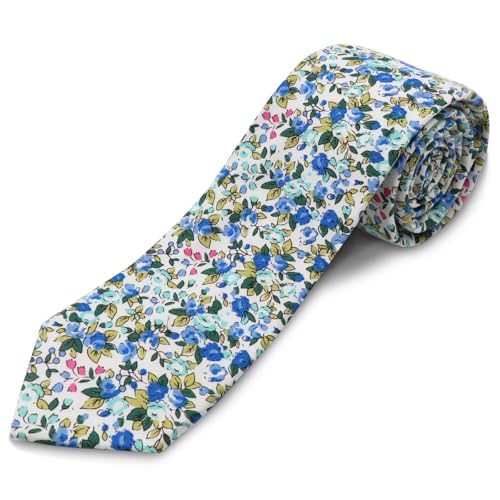 Image of Cotton Floral Ties for Men 2.76 inch Men's Skinny Tie Linen Flower Printed Neck Tie for Wedding Dating Party