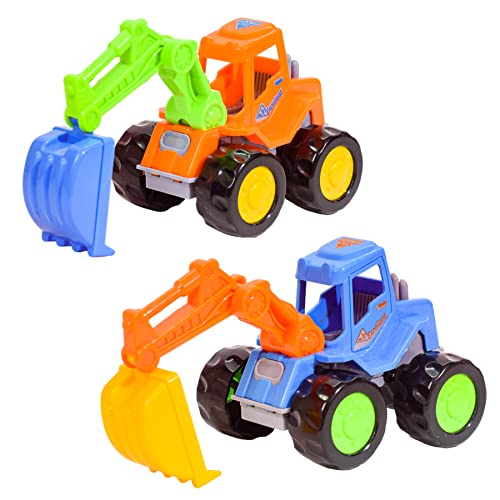 Image of WISHKEY Plastic Push and Go Construction Truck Set, 2 Friction Powered Trucks Resemble Excavator, Moveable Parts, Non-Toxic ABS Plastic, Multicolor, 3+ Years (Set of 2)