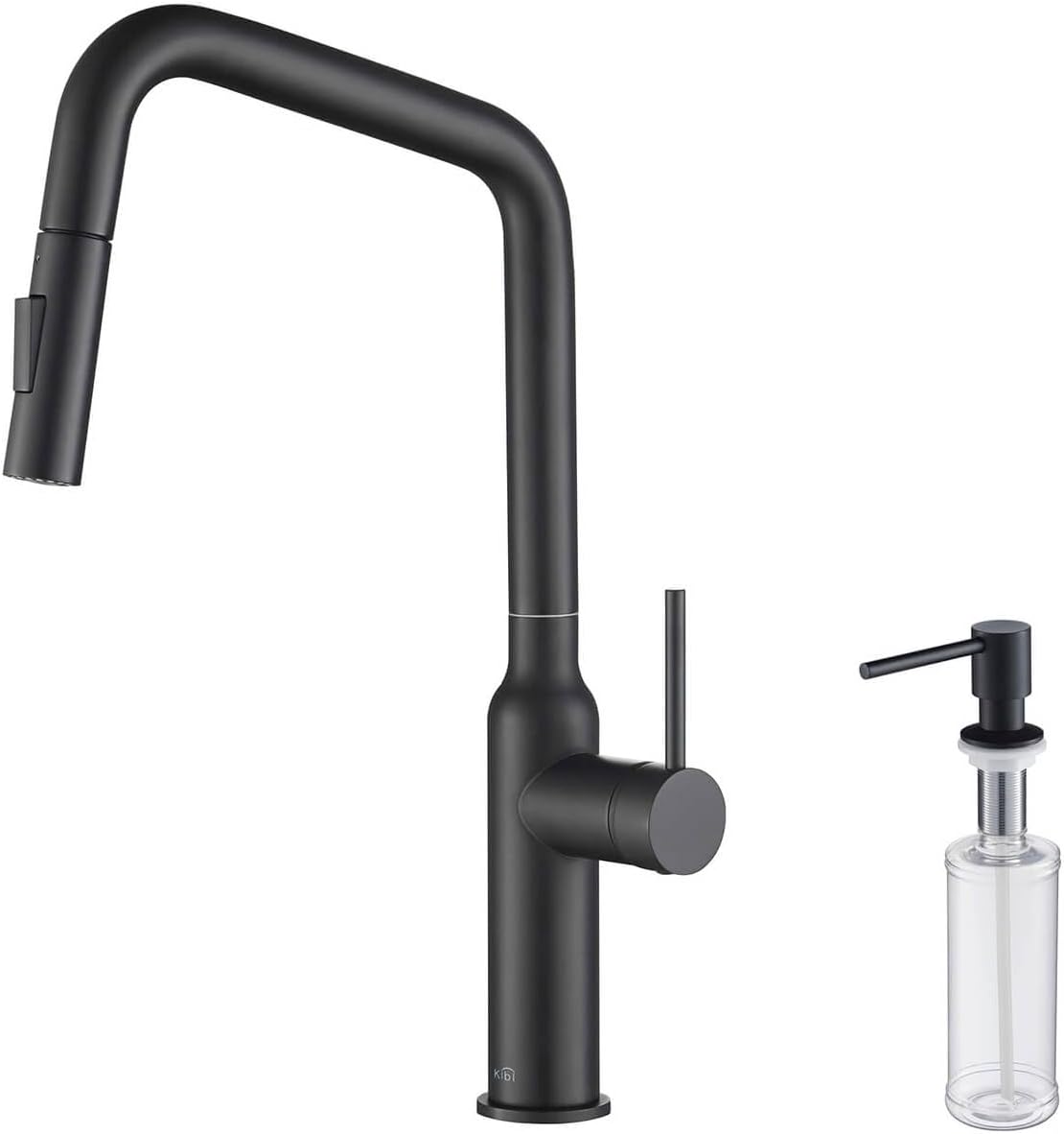 KIBI Macon Single Handle Pull Down Faucet for Kitchen Sink | Solid Brass High Arc Faucet Spout | 360 Degree Swivel Kitchen Faucet with Pull Down Sprayer | Brushed Nickel (KKF2007)