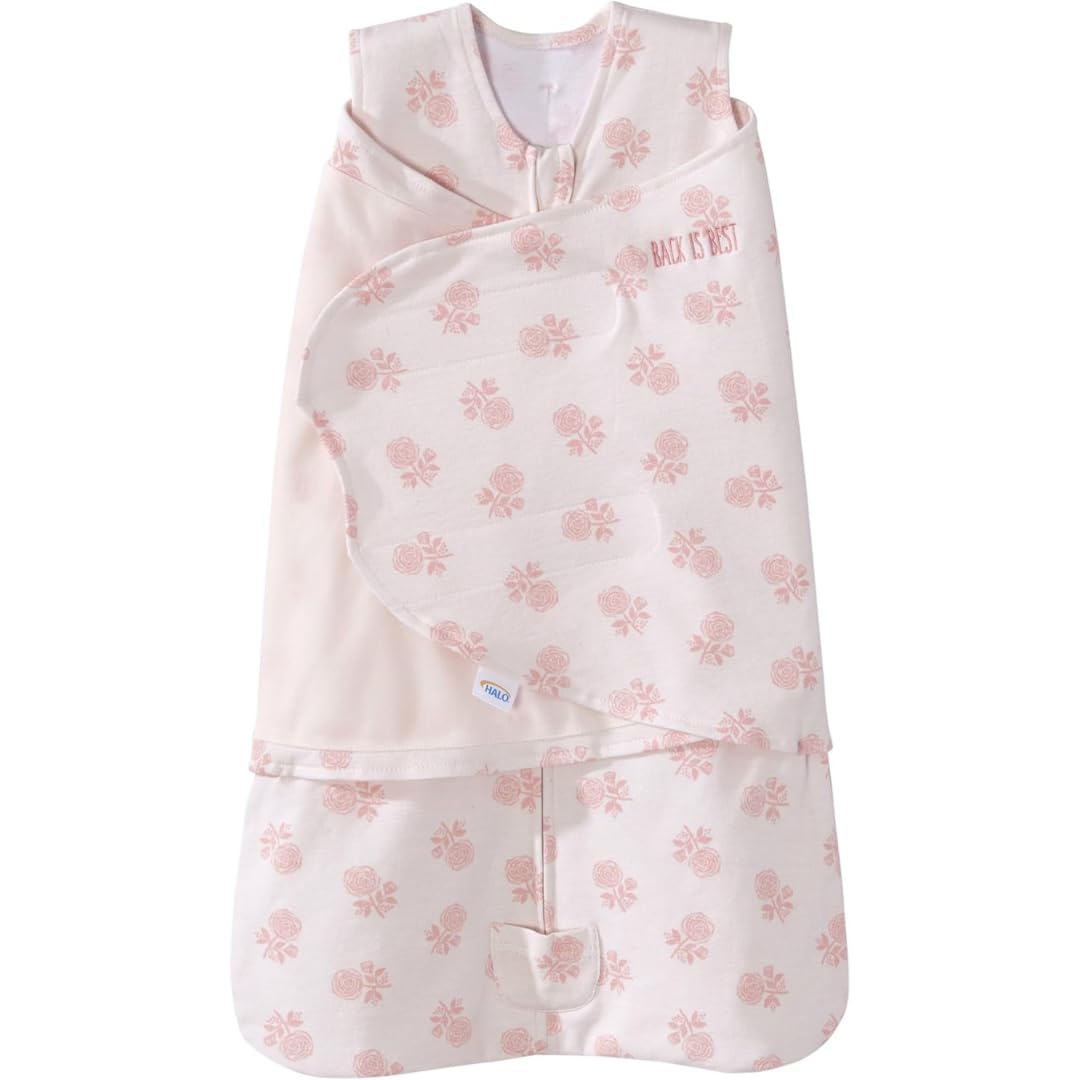HALO 100% Cotton Sleepsack Swaddle, 3-Way Adjustable Wearable Blanket, TOG 1.5, Watercolor Rose Toss Blush, 0-3 Months / Newborn (Pack of 1)