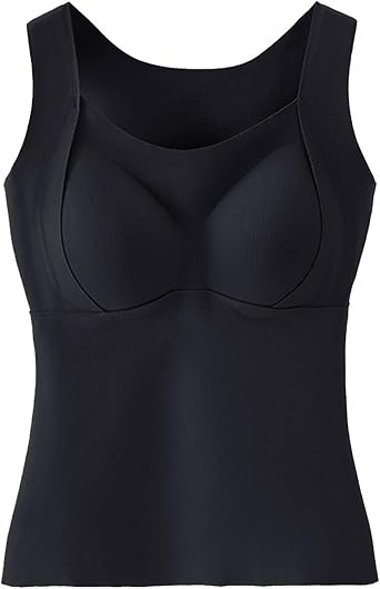 Thickened Warm Tank Top with Shelf Bra, 2 in 1 Womens Thermal Tank Tops, Stretch Seamless Warming Underwear