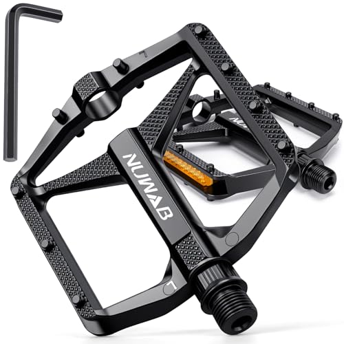 NUWAB Premium Bike Pedals with Reflective Strips, 9/16 Inch Axle Thread Anti-Slip Bicycle Pedals, Lightweight and Wide Platform Flat Pedals with Allen Wrench, Fits Most Bikes
