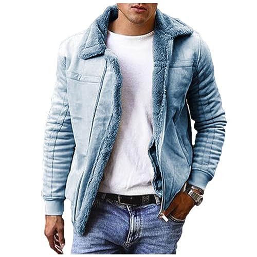 Winter Coats for Men Shearling Leather Bomber Coat Faux Leather Sherpa Fleece Lined Jacket Heavyweight Suede Jackets