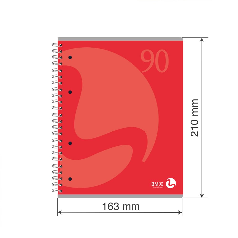 BM BeMore Spiral Block Colour 60 Fg, 0105338, Spiral Block with Holes A5 Size, 4 mm, Squares 4 mm, Paper 90 g/m2, Assorted Colours, Pack of 5