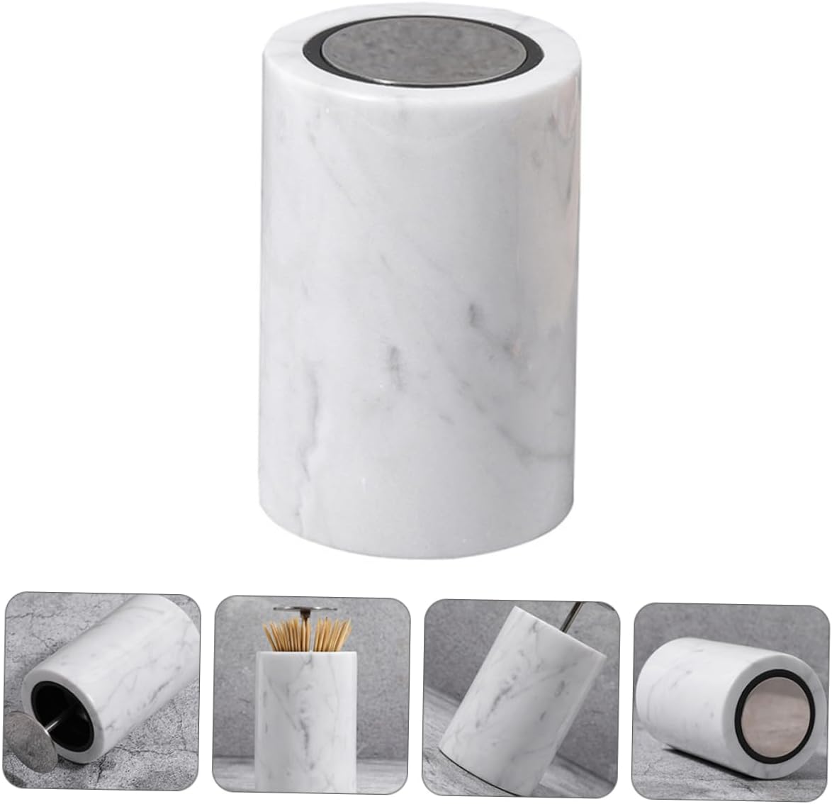 Ciieeo Cotton Swab Dispenser Box Marble Pattern Toothpick Holder for Drawing Room