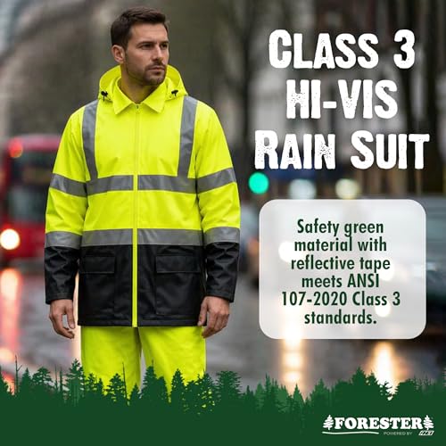Image of FORESTER Class 3 Hi-Vis Rain Suit - Waterproof Jacket & Pants | Heavy Duty Rain Gear for Men & Women | Reflective