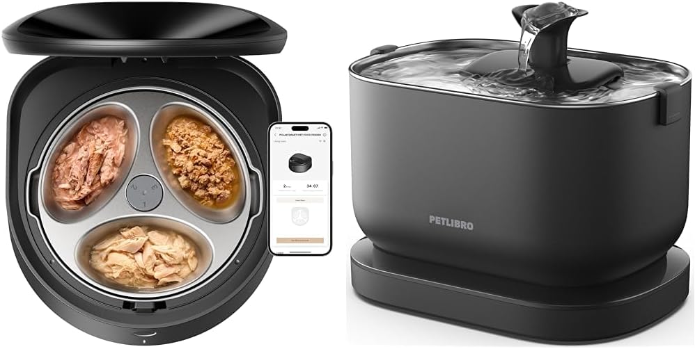 PETLIBRO Automatic Cat Feeder Wet Food + Cordless Cat Water Fountain, Refrigerated Auto App-Controlled Feeder with Stainless Steel Bowl Semiconductor Cooling, 2.5L/84oz Fountain Battery Operated