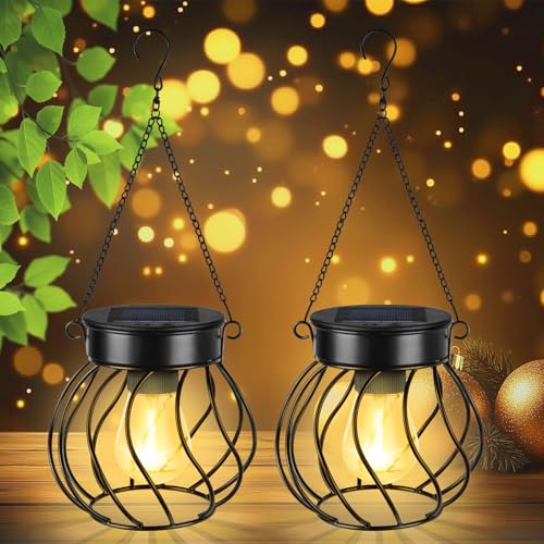 Flintronic 2PCS Farolillos Solares Exterior, Farolas Solares Exterior Colgantes, IP65 Impermeable, Lamparas Solares Exterior, para Jardin, Acampar, Terraza