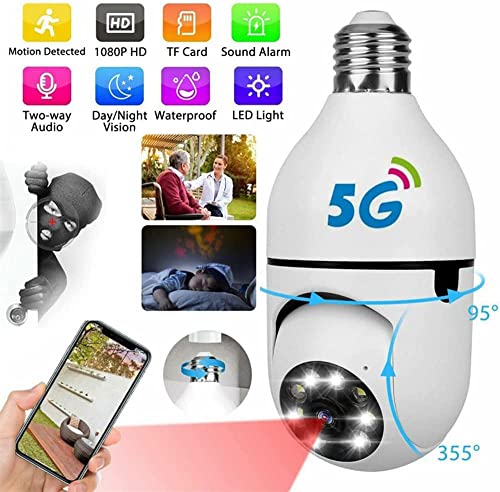 Câmera de lâmpada de 360 graus WiFi ao ar livre, câmera de lâmpada WiFi de 2,4 GHz e 5 GHz, câmera d