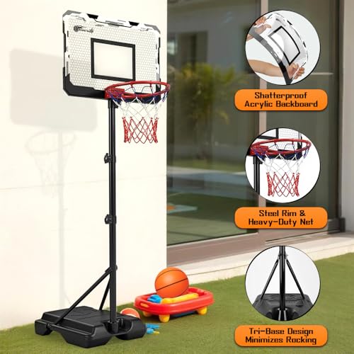 Tragbarer Basketballkorb Outdoor Indoor 190 cm hoch, Schwimmbad Basketball Hoop mit Ball & Standfuß, Basketballkorb für Kinder Jugendliche Erwachsene im Garten