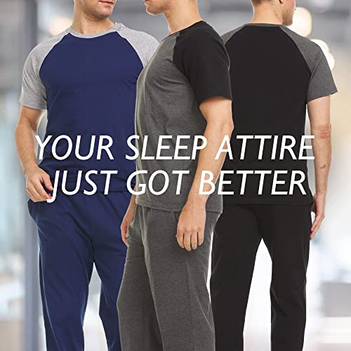 Essential Elements Mens 100% Cotton Sleepwear Raglan Short Sleeve Top And Pants Pajama Lounge Sleep Set (Xx-Large, Charcoal/Black) #TOP5