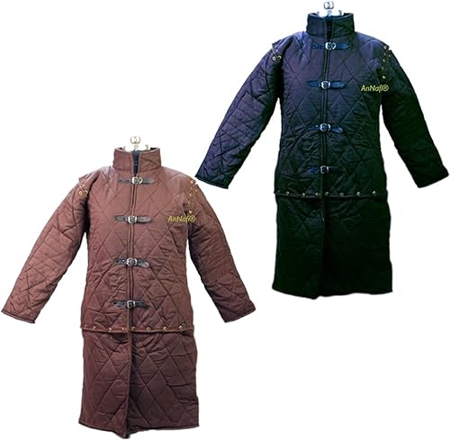 AnNafi Armadura Gambeson medieval acolchada gruesa Trajes de teatro mangas completas Chaqueta Aketon de tela de algodón Doblete armado