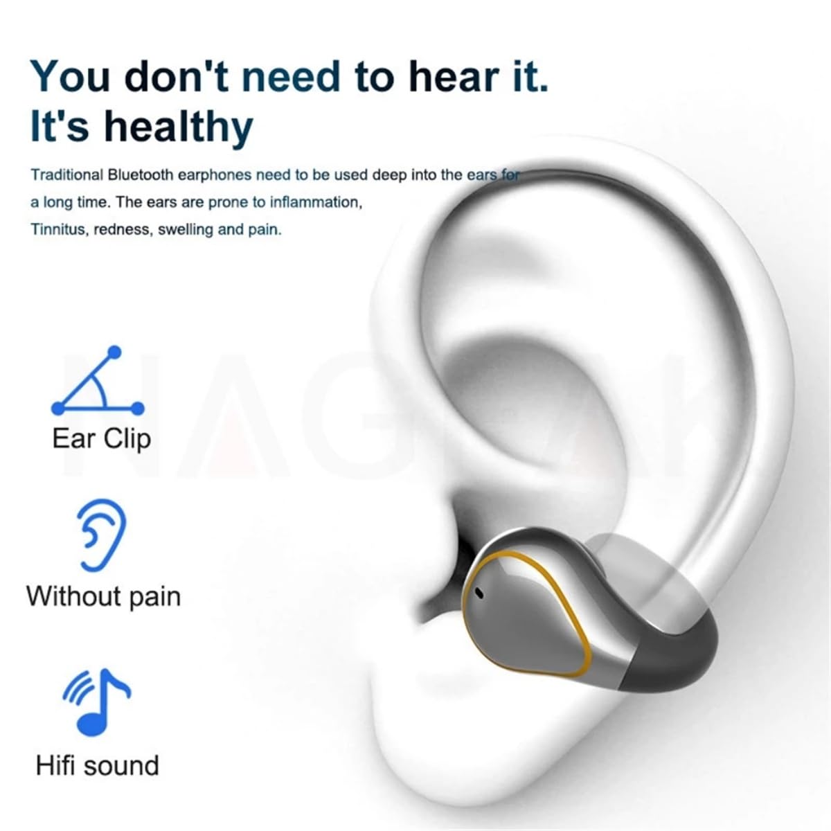 Bezprzewodowe słuchawki Bluetooth 5.0, stereo, sportowe słuchawki douszne, z redukcją szumów i sterowaniem dotykowym, do pracy, biegania, jazdy na rowerze, złote