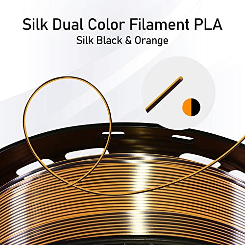 Image of MIKA3D Dual Color 3D Silk Black Orange PLA Coextrusion 3D Printer Filament, 1.75mm 2 Colors in 1 Printing Multi Colored Silk PLA, Widely Fit for 3D Printer, 2.2lbs /1kg Bicolor 2 Colors in 1 Silk PLA