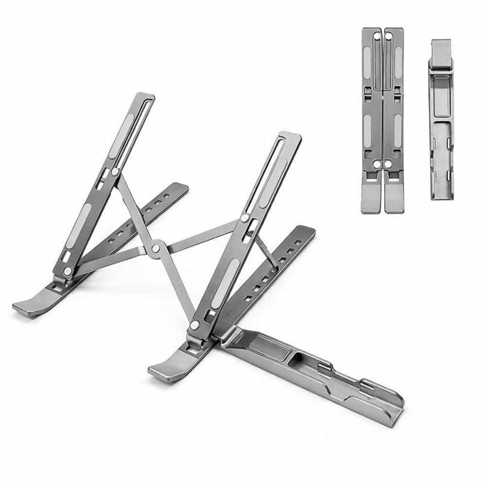 TARKAN 2 in 1 Portable & Foldable Aluminium Laptop Stand + Mobile Stand with Adjustable Height & Angle for Laptops, MacBook, Phones (Silver)-image-40