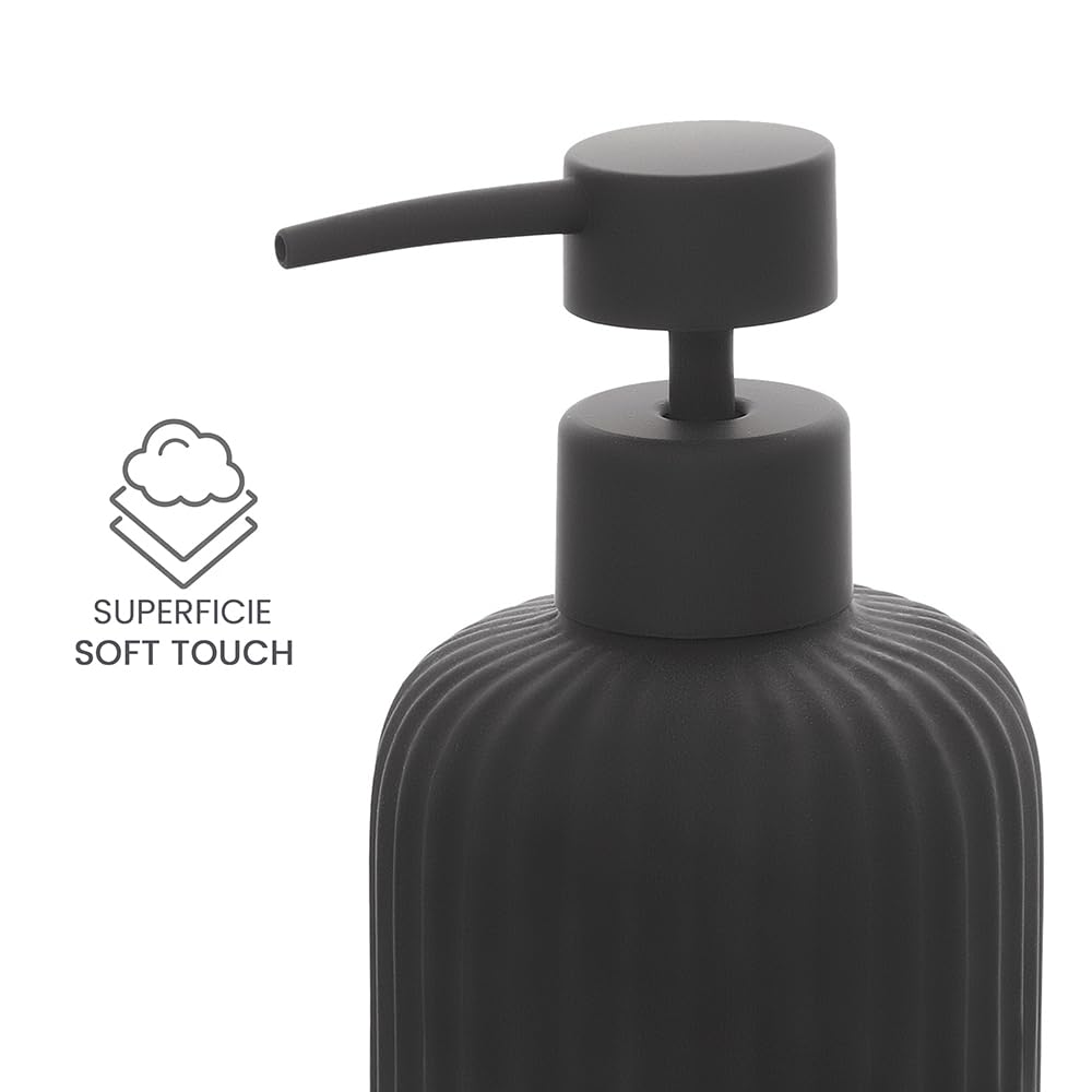 Set Bagno 3pz Con Dispenser Sapone Bicchiere Portaspazzolini Ceramica e Legno Bakaji
