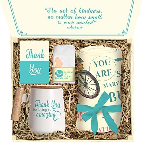 Thank You Gifts for Women – Appreciation Gift Set with Throw Blanket, Fuzzy Socks, Mug and Spoon – Inspirational Unique Gifts for Women, Coworkers, Nurses – Ideal Gifts for Birthday, Mother’s Day