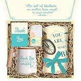 Thank You Gifts for Women – Appreciation Gift Set with Throw Blanket, Fuzzy Socks, Mug and Spoon – I