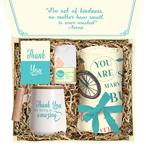 Thank You Gifts For Women – Appreciation Gift Set With Throw Blanket, Fuzzy Socks, Mug And Spoon – Inspirational Unique Gifts For Women, Coworkers, Nurses – Ideal Gifts For Birthday, Mother’s Day #TOP1