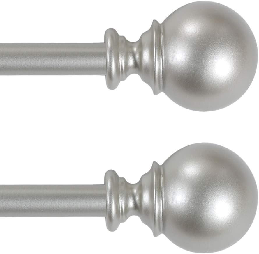 Easy Install Decorative Single Curtain Rod 3/4-Inch Diameter Window Treatment Single Rod Set Adjustable length from 66 to 120-Inch, 66120 Nickel 2 Pack