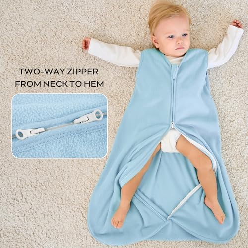 Image of JELLYMONI Fleece Baby Sleep Sack 0-6 Months, 2 Pack 1.5 TOG Baby Wearable Blanket Winter Infant Sleep Sack with 2-Way Zipper, Warm Toddler Sleep Sack
