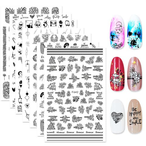 HSKIXNBGYLTAT Pegatinas de uñas de patrón abstracto 7 hojas pegatinas de uñas pegatinas diseño de uñas Diy decoración de uñas Set para funda de teléfono tarjetas decoración Cover