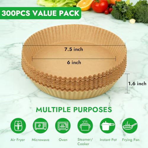 Image of BYKITCHEN 300PCS Small Disposable Air Fryer Liners for 2 to 5QT Airfryer | Round Air Fryer Parchment Paper Liners Compatible with Ninja AF101 4 QT, CHEFMAN 2 QT, Cosori 2.1QT, Dash 2.6 Quart & More