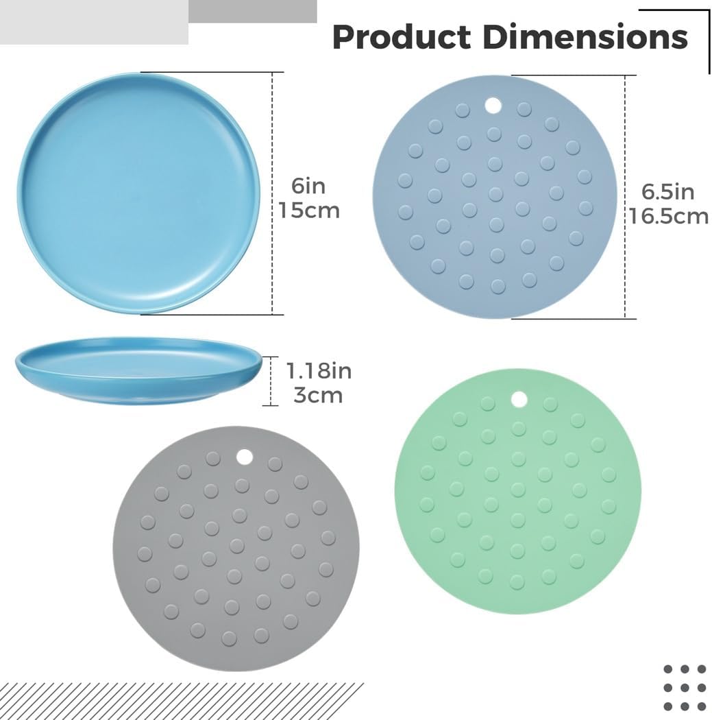 Set of 3 Cat Food Plates, Wide Ceramic Feeding Dishes for Cats and Kittens, Includes Non-Slip Silicone Pads, Whisker-Relief Shallow Bowls, Dishwasher Friendly