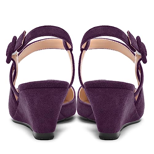 ROSERWISH Womens Buckle Ankle Strap Wedding Suede Fashion Elegant Pointed Toe Wedge Low Heel Pumps Dress Shoes 2 Inch4