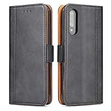 Bozon Handyhülle für Galaxy A50/A30s, Lederhülle mit Kartenfächer, Schutzhülle mit Standfunktion, Klapphülle Tasche für Samsung Galaxy A50/A30s (Schwarz-Grau)