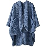 Royoliving Fuzzy Sherpa Wearable Fleece Blanket with Pockets for Adults, Ultra Soft Plush Shawl TV Throw Blankets (Denim, 58'' x 64'')