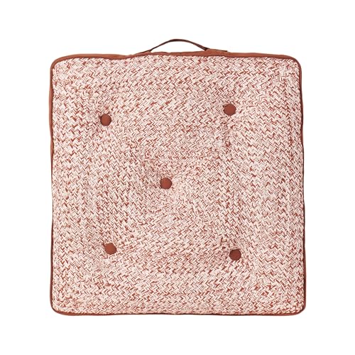 Image of Reversible 60x60x10 cm Brown Woven Quilted Floor Cushion with Cotton Filler for Seating, Patio Seat, Meditation, Yoga, Pooja, Guests, Living Room, Bedroom, Large Size 24x24x4 Inch