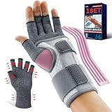 FEATOL Arthritis Glove for Women for Pain with Carpal Tunnel Wrist Brace Set - Fingerless Hand Compression Gloves - Daytime Wrist Support for Rheumatoid Arthritis, Work, Typing - Left Hand, Medium