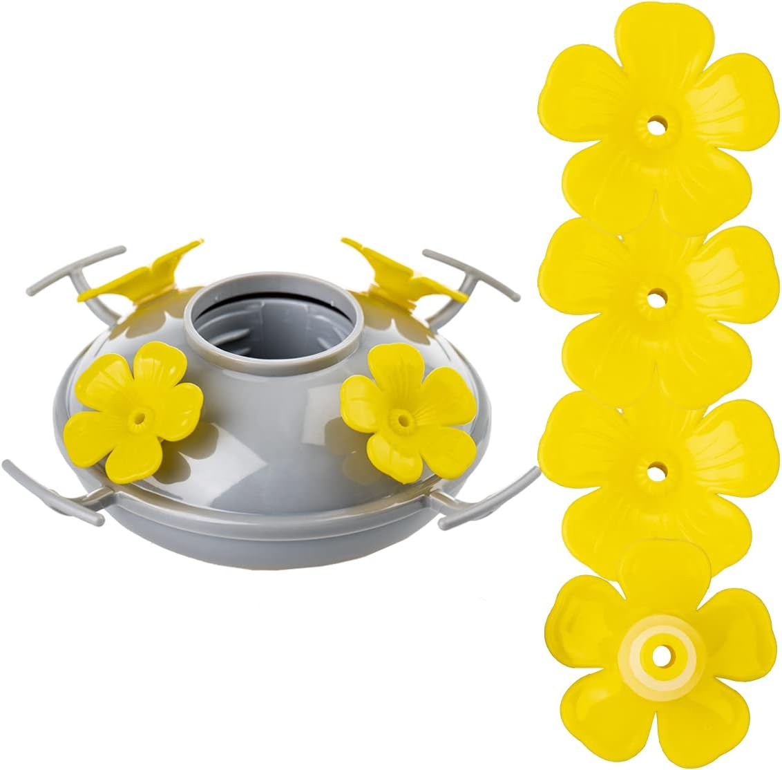 Muse Garden Hummingbird Feeder Replacement Plastic Base, Fits Hummingbird Feeders of Muse Garden Only, Bee Guards and No Rust, Safe for Hummingbirds, Containing 4 Replacement Yellow Flowers