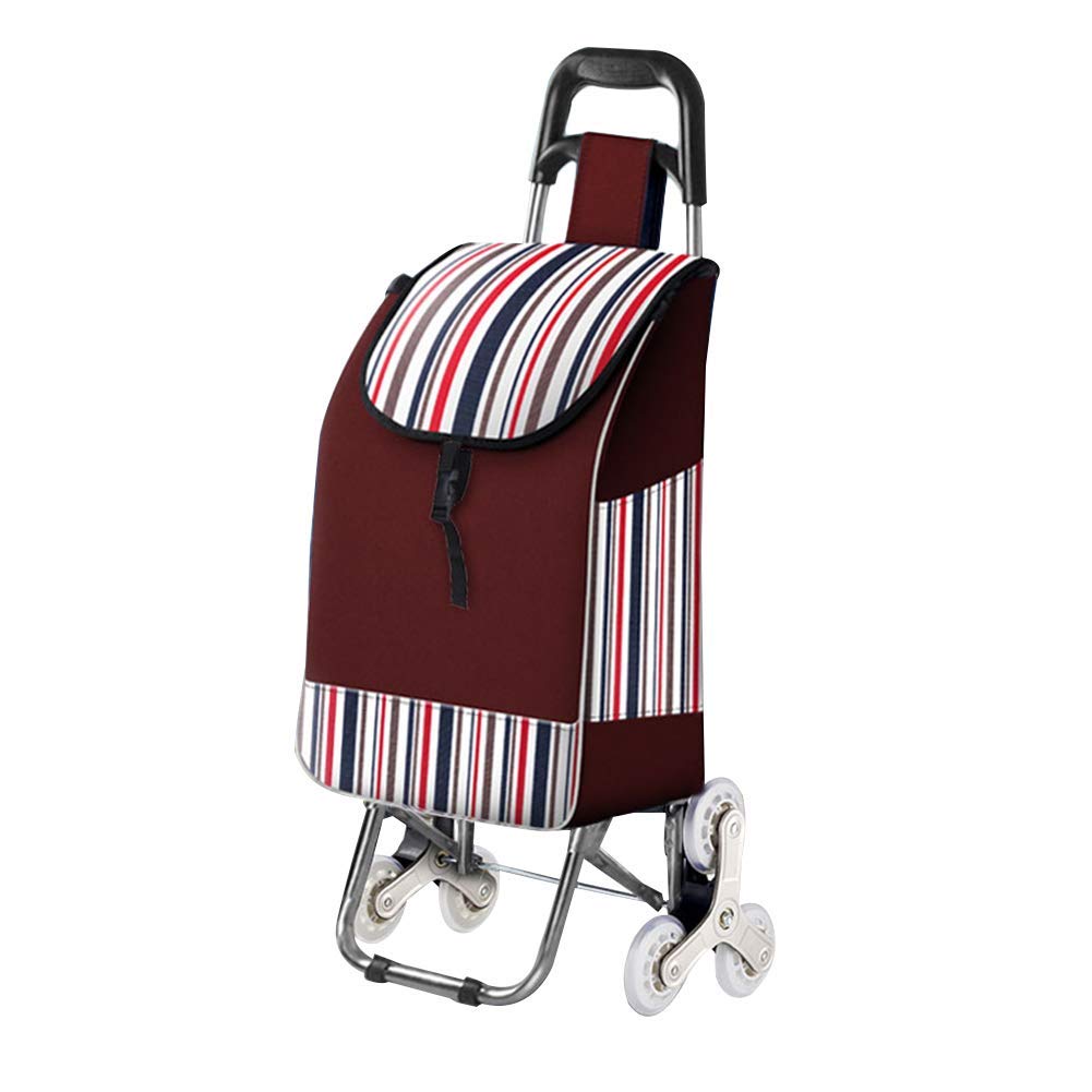 Lightweight Shopping Trolley Foldable,Shopping Trolley Foldable Oxford Cloth Waterproof Climb Building Steel Frame Household Stainless Steel Crystal Wheel, 4 Colors (Color : Red)