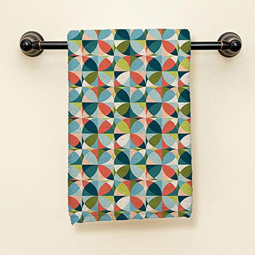 HGOD DESIGNS Geometric Hand Towels,Fashion Geometric Pattern in Mid-Century Modern Colors 100% Cotton Soft Bath Hand Towels for Bathroom Kitchen Hotel Spa Hand Towels 15\"X30\"
